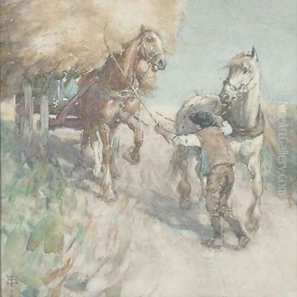 Controlling the carthorse Oil Painting by Nathaniel Hughes John Baird