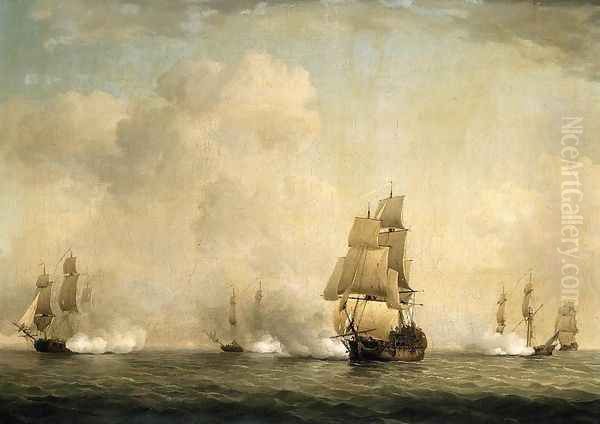 The Capture of a French Ship by Royal Family Privateers Oil Painting by Charles Brooking