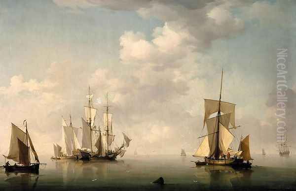 Shipping in a Calm Oil Painting by Charles Brooking