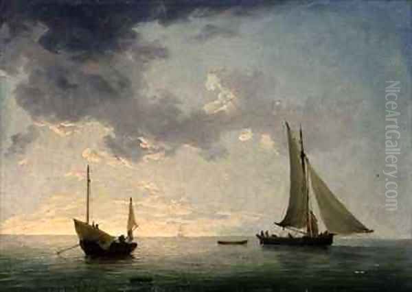 A Lugger and a Smack in Light Airs Oil Painting by Charles Brooking