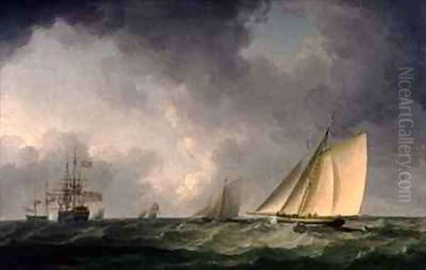 Cutter Close Hauled in a Fresh Breeze, with Other Shipping Oil Painting by Charles Brooking