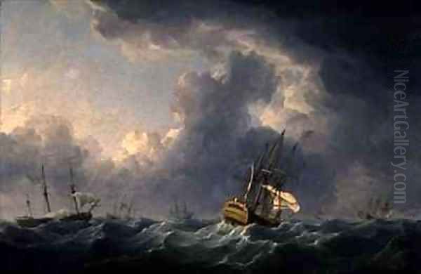 English Ships Running Before a Gale Oil Painting by Charles Brooking