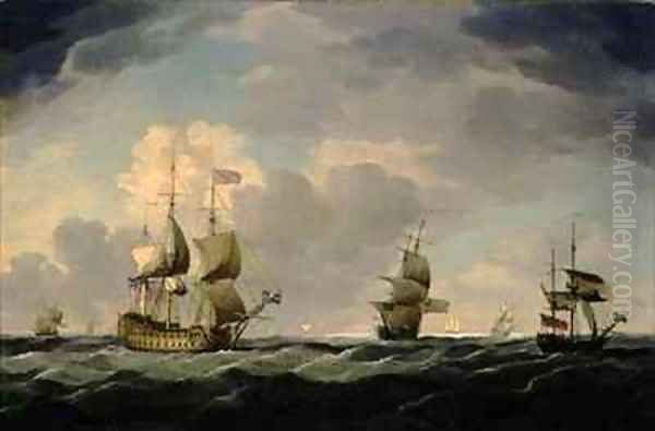 An English Flagship Under Easy Sail in a Moderate Breeze Oil Painting by Charles Brooking