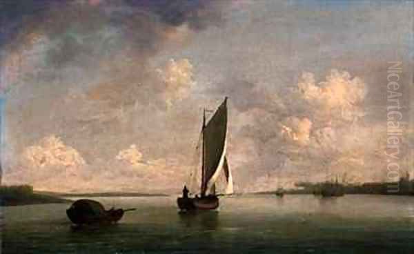 A Smack Under Sail in a Light Breeze in a River Oil Painting by Charles Brooking