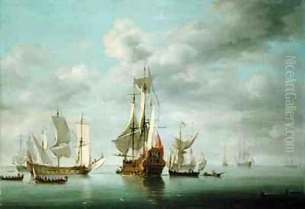 Warships Becalmed Oil Painting by Charles Brooking