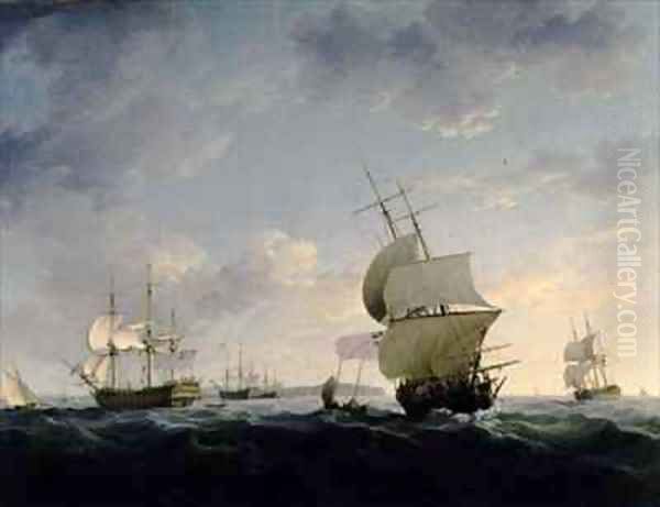 Shipping in the English Channel Oil Painting by Charles Brooking