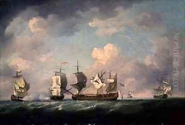 The Capture of the 'Marquis d'Antin' and the 'Louis Erasme' Oil Painting by Charles Brooking