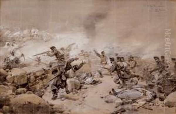 Batalla De La Guerra De Africa Oil Painting by Jose Benlliure Y Gil