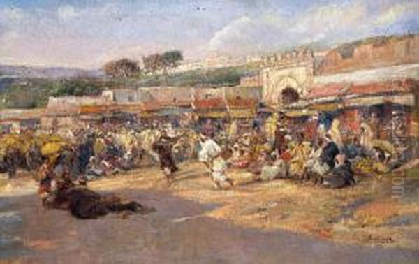 Lutte Au Baton Oil Painting by Jose Benlliure Y Gil