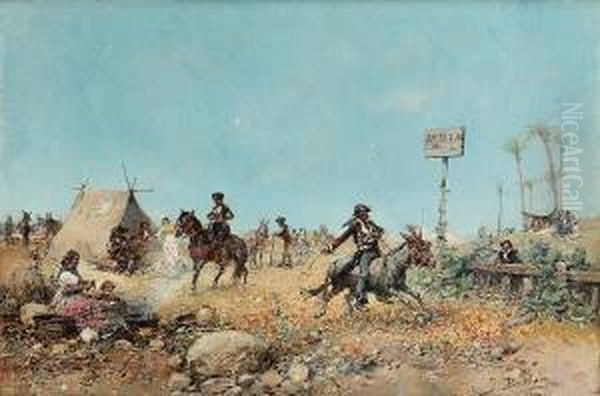 A Spanish Mule Fair Oil Painting by Jose Benlliure Y Gil