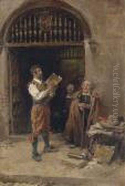 A Good Tale Oil Painting by Jose Benlliure Y Gil