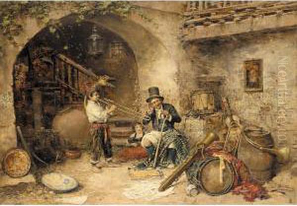 The Musician's Apprentice Oil Painting by Jose Benlliure Y Gil