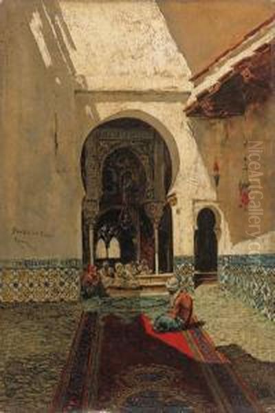 A La Puerta De La Mezquita Oil Painting by Jose Benlliure Y Gil