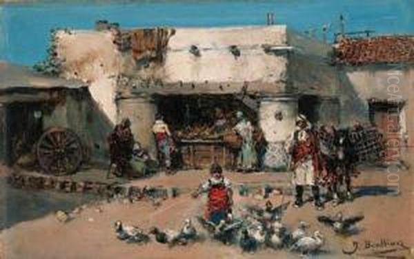 A Spanish Market Stall Oil Painting by Jose Benlliure Y Gil