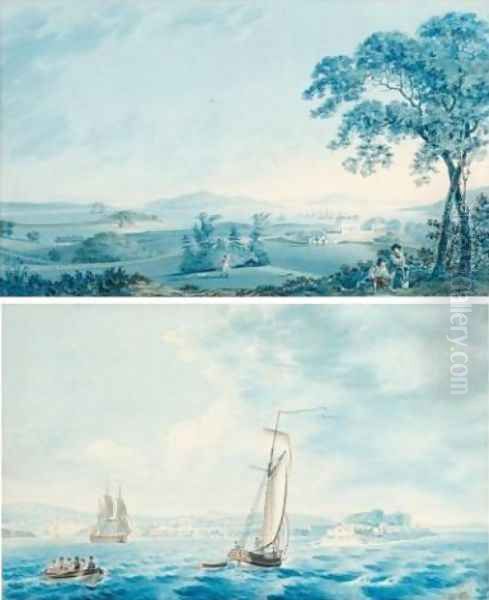 Shipping off Tarbert, Co. Kerry ( Figures in the grounds of Tarbert House, Co. Kerry- pair) 1795 Oil Painting by Joseph Charles Barrow