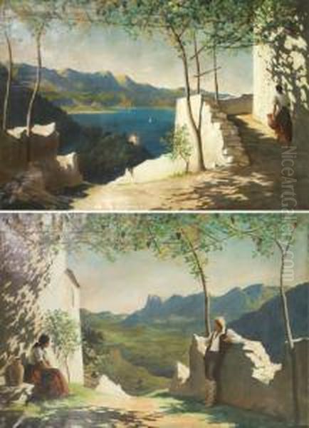 Marina Di Capri Con Figure Di Contadini Oil Painting by Jean Benner