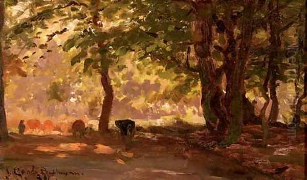 A forest path - a study Oil Painting by Julius Jacobus Van De Sande Bakhuyzen