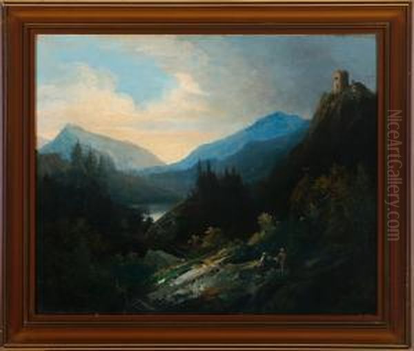 A Southeuropean Mountain Landscape Scenery. Unsigned. Oil On Board. 47 X 56 Cm Oil Painting by Carl Stephan Bennet