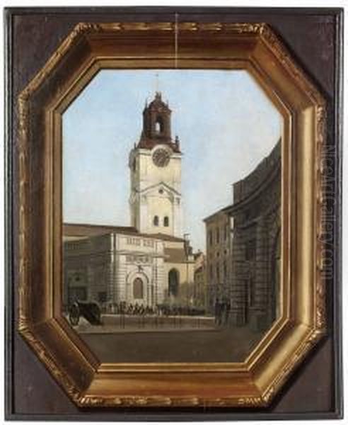 Vy Fran Yttre Borggarden Vid Stockholms Slott Mot Storkyrkan Oil Painting by Carl Stephan Bennet