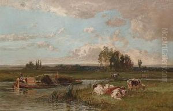 The Canal Near West Drayton. Oil Painting by Alfred Bennett