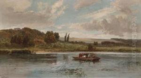 The Ferry On The Thames, Wargrave Oil Painting by Alfred Bennett