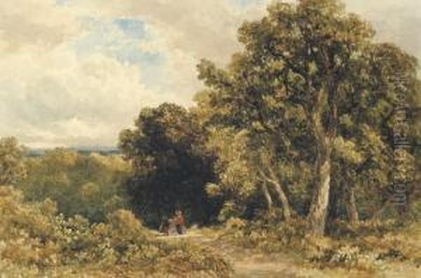 A Wooded Landscape With Figures On A Track Oil Painting by William James Bennett