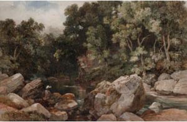 Fishing Pool, North Wales Oil Painting by William James Bennett