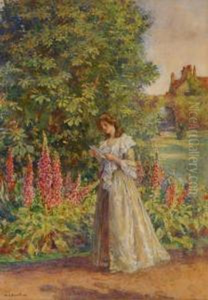 Lady In A Garden Oil Painting by William James Bennett