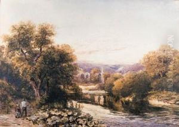 Bolton Abbey, Yorkshire; And Westham Church, Pevensey, Sussex Oil Painting by William James Bennett