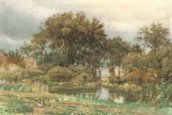 The pond in autumn Oil Painting by Julius Jacobus Van De Sande Bakhuyzen