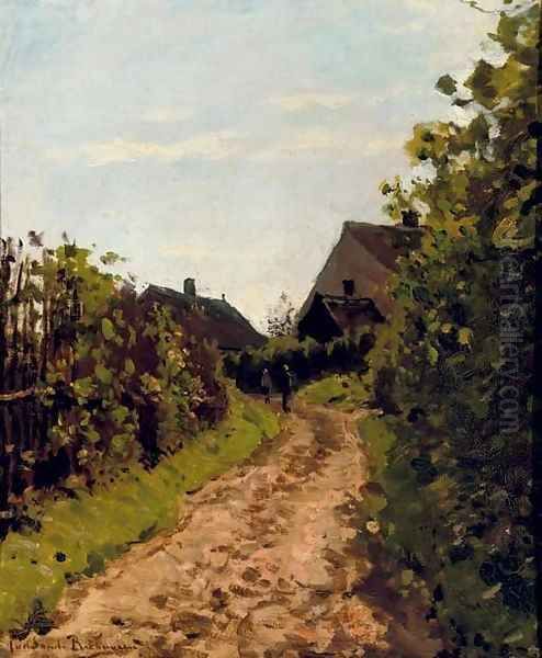 Villagers on a sunny path Oil Painting by Julius Jacobus Van De Sande Bakhuyzen