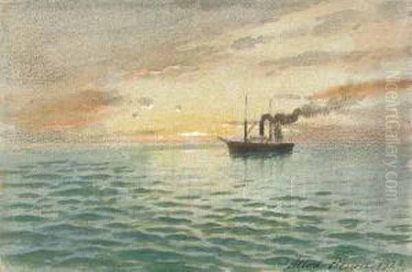 A Steamboat At Sea Oil Painting by Albert Nikolaivich Benua