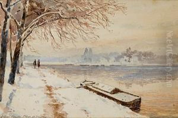 Wintered River Bank Oil Painting by Albert Nikolaivich Benua