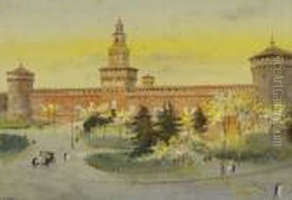 Mailand - Blick Auf Das Castello Sforzesco. Oil Painting by Albert Nikolaivich Benua