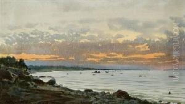 Sunset At Coast Oil Painting by Albert Nikolaivich Benua