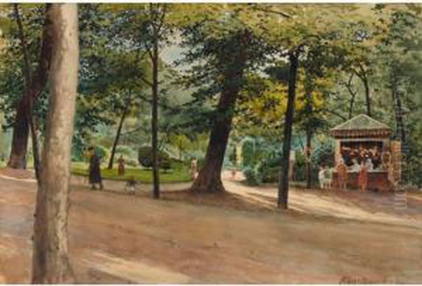 Parisian Park In Summer Oil Painting by Albert Nikolaivich Benua