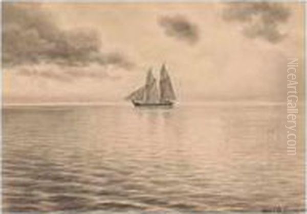 Ship Sailing In Calm Seas Oil Painting by Albert Nikolaivich Benua