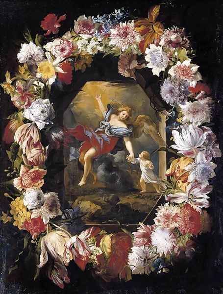 Garland of Flowers 1660s Oil Painting by Abraham Brueghel