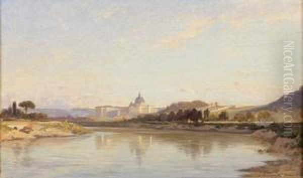 Saint-pierre Vu Des Jardins De La Villa Borghese, Rome Oil Painting by Jean Achille Benouville