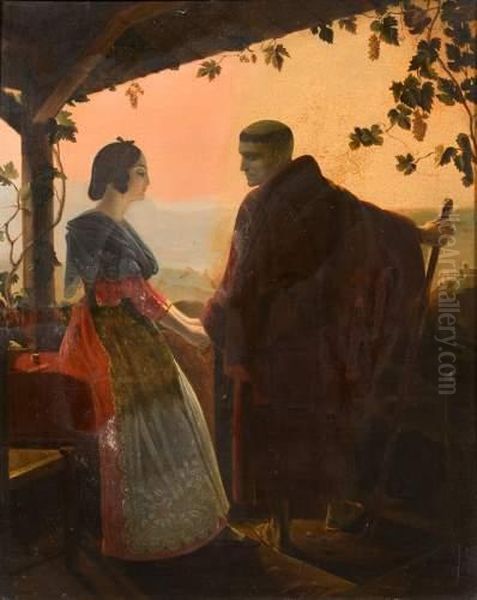 Conversation Sous La Pergola. Oil Painting by Jean Achille Benouville