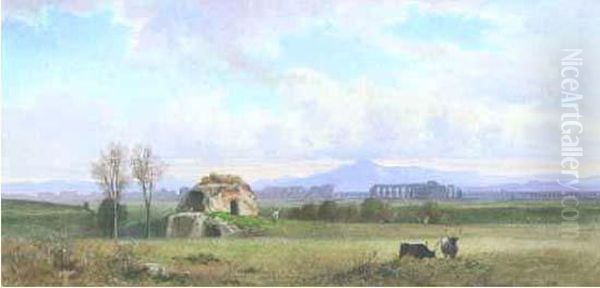 Ruines D'aqueducs Antiques Dans La Campagne Romaine Oil Painting by Jean Achille Benouville