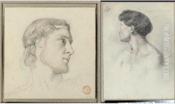 Head Study And Study Of A Man In Profile: Two Works Oil Painting by Francois Leon Benouville