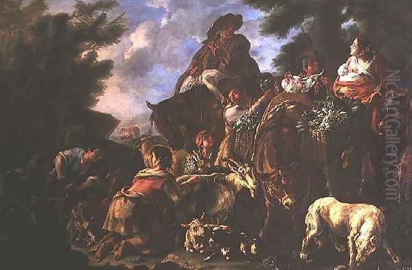 Group of shepherds with a horse Oil Painting by Domenico Brandi