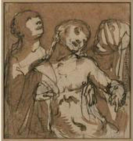 Le Christ Mort Soutenu Par Deux Femmes Oil Painting by Giulio Benso