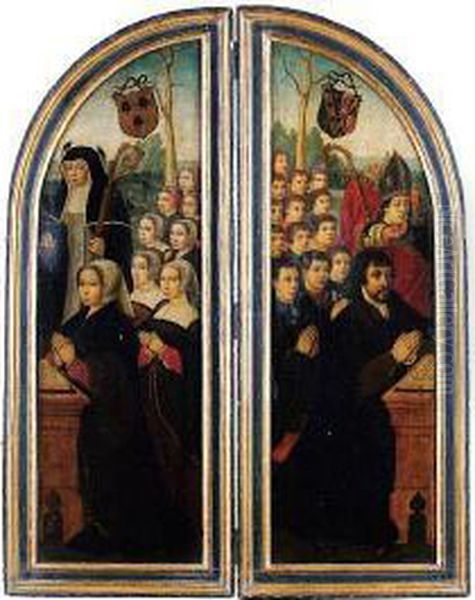 Donors In Prayer, Accompanied By Their Family,saint Irmengard (?) And Saint Denis Oil Painting by Ambrosius Benson