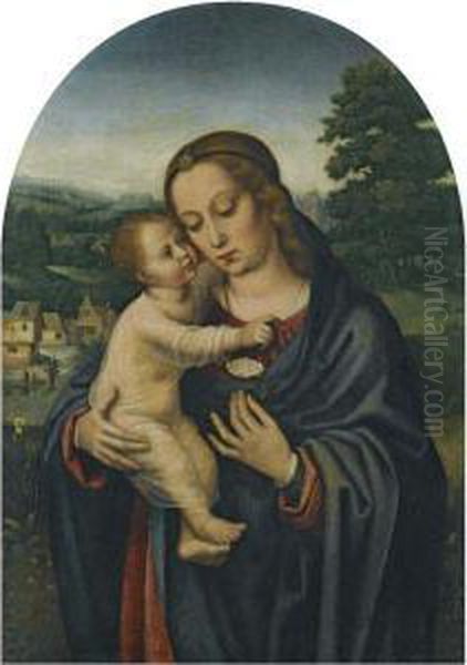 Virgin And Child In A Landscape Oil Painting by Ambrosius Benson