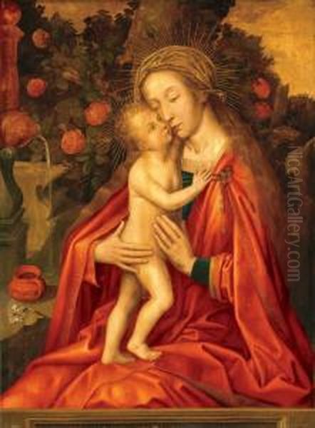 The Virgin And Child In A Landscape Oil Painting by Ambrosius Benson