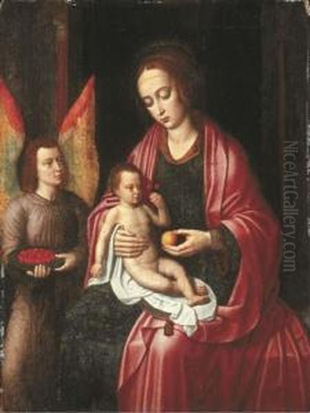 The Virgin And Child Attended By An Angel Oil Painting by Ambrosius Benson