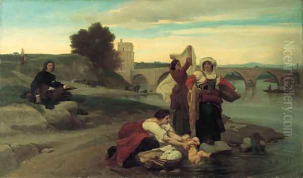 Puissin finding the subject for his Moses Oil Painting by Francois Leon Benouville