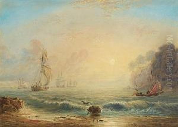 Shipping Off The Coast At Dawn Oil Painting by Charles Bentley